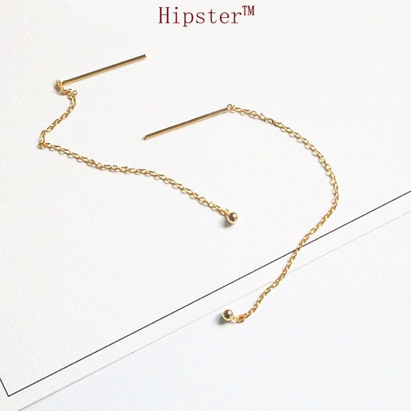 New Product Creative Fashion Long and Simple Tassel Gold round Beads Ear Chain