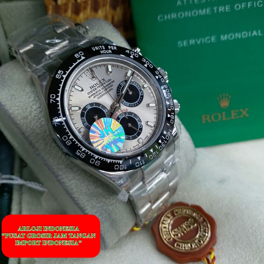 New Rolex Daytona Swiss Clone Silver Metic Saphire Garansi 1th