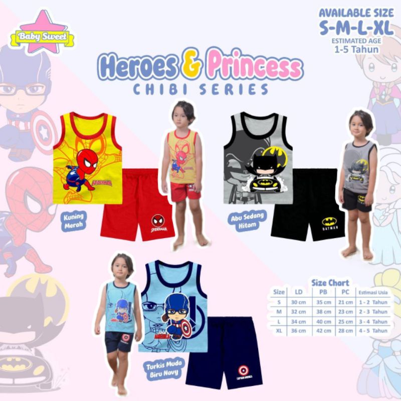 mg SETELAN KUTUNG ANAK LAKI-LAKI CHIBI SUPER HEROES PAHLAWAN 1-6 TAHUN BABYSWEET
