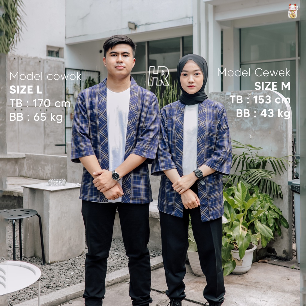 Kimono Kotak-Kotak Unisex Katun Flanel