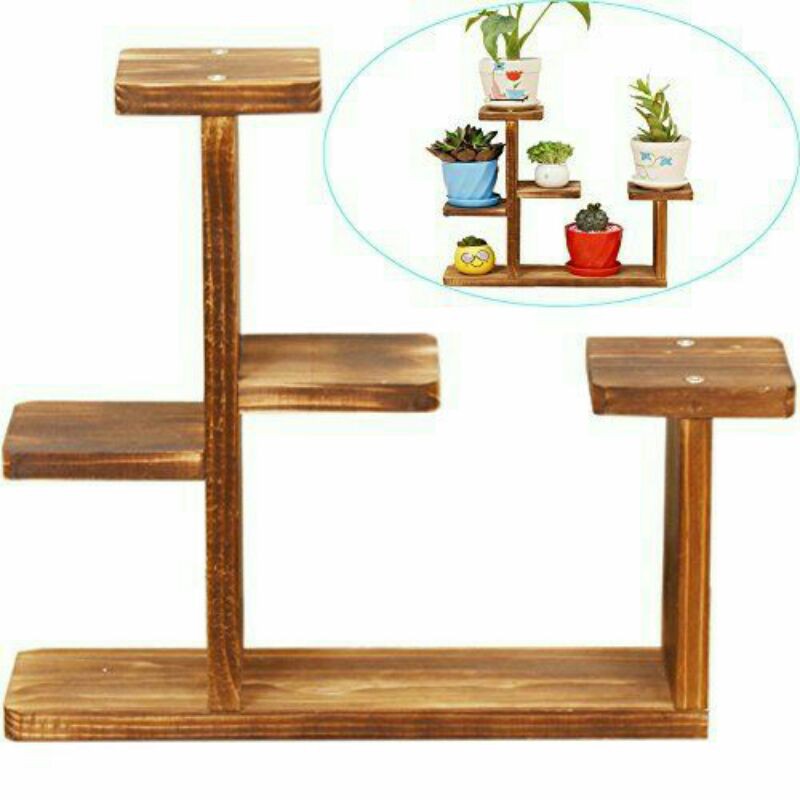 Promo Murah rak pot bunga tiga tingkat dari kayu jati siap pakai