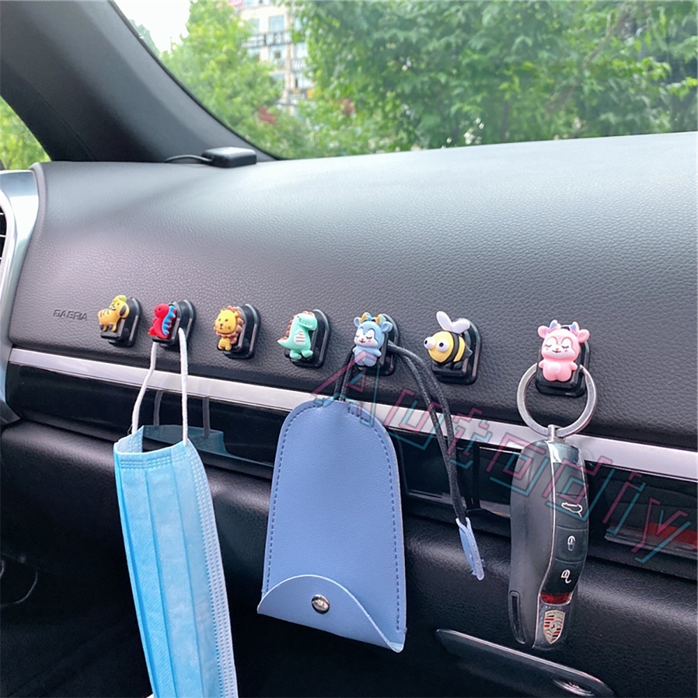 Car Hook Gantung Pengait Masker Lucu Kartun Hewan Car Seat Back Hooks Tempel Dinding Multifungsi Masker Kunci Organizer