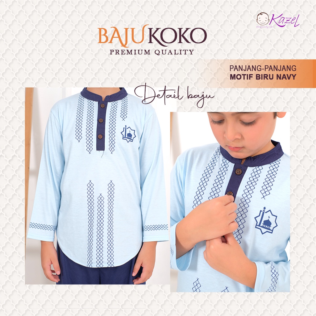 Kazel Baju Koko + Peci Anak (1Set) Baju Lebaran Anak Laki Laki Setelan Koko Pendek Panjang 1 Set Adem 1 - 9 Tahun / Setelan Lebaran Anak / Pakaian Muslim CBKS