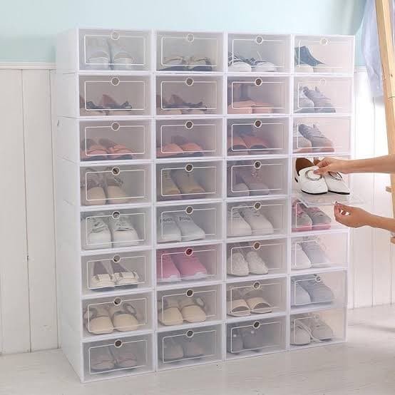 Tempat Sepatu Susun Plastik Transparen Rak Kotak Lipat Box BESAR LARGE
