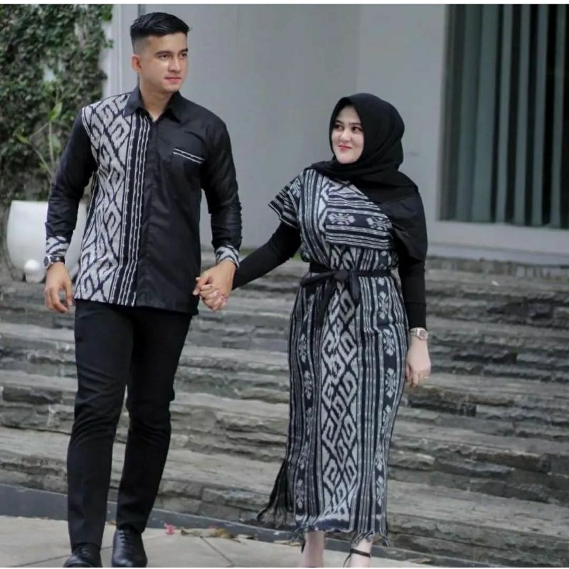 COUPLE AURORA TORAJA HITAM KEISHAN.ID COUPLE TENUN DRESS KONDANGAN COUPLE KELUARGA || SET COUPLE TEN