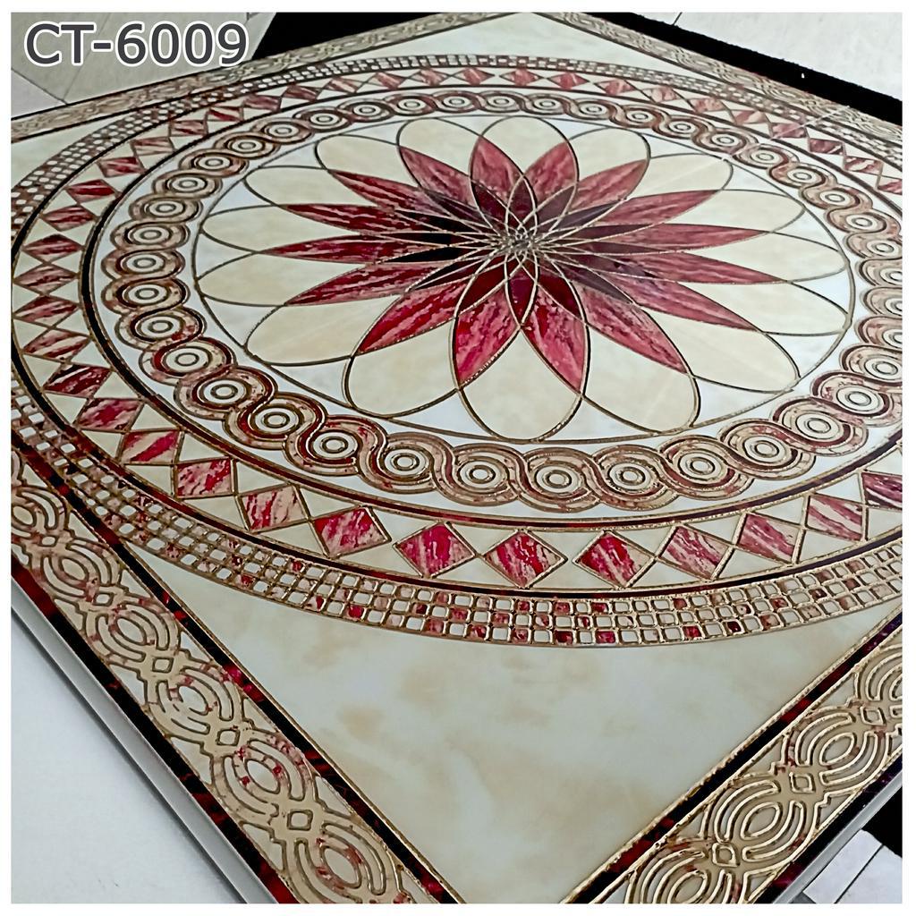 Granit Lantai Pola Décor 120x120 Glossy Motif Terbaru CT-6009 Mewah Full Emas Emboss Gold Grade AAA