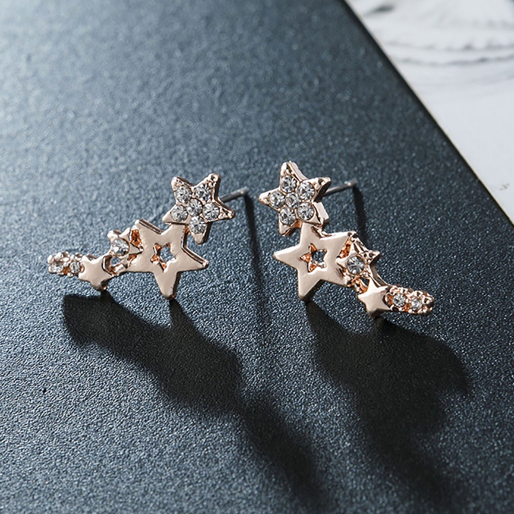 Hu Hu Hu Hu Hu Alat Bantu Pasang Kacamata♡ 1 Pasang Anting Stud Bentuk Bintang Aksen Berlian Imitasi Tahan Lama Untuk Wanita