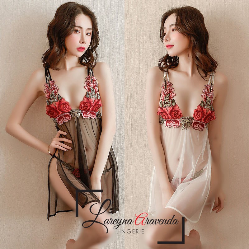 Lingerie Set Lingerie + G String Seksi Model Fashion Bordir Bunga LG236(V8J8) BAHAN BERKUALITAS Baju