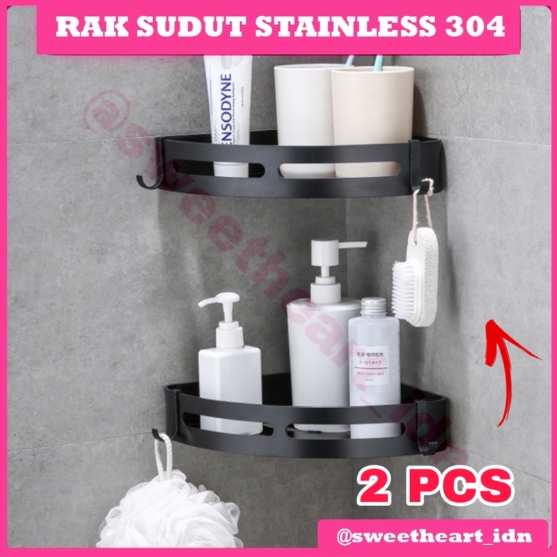 Rak sudut kamar mandi stainless 304 2 susun dua tingkat anti karat tempat sabun shampo serbaguna