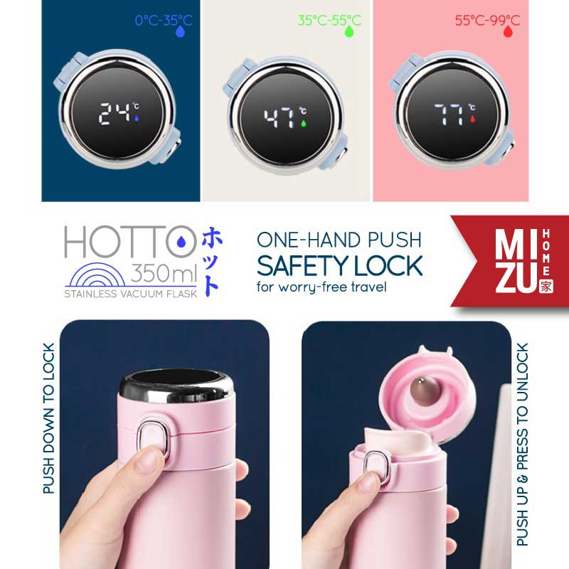 MIZU HOTTO Stainless Vacuum Flask 350ml Temperature Display Travel Thermos Botol Minum Termos-8