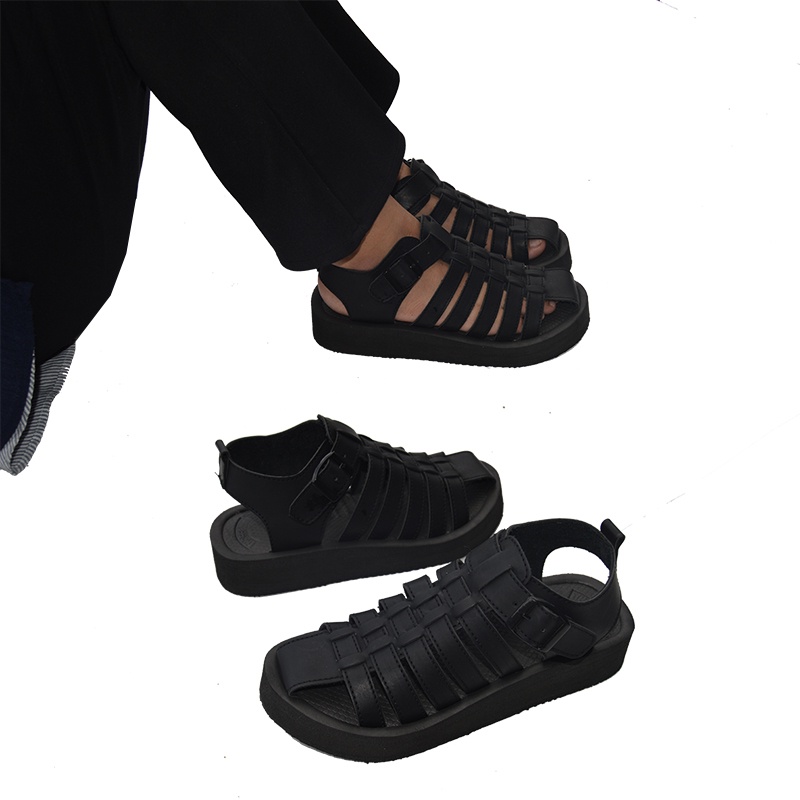 THREE BOX - Sandal Platform Wedges Tali Wanita Medium Jumbo - SPIDER BLACK