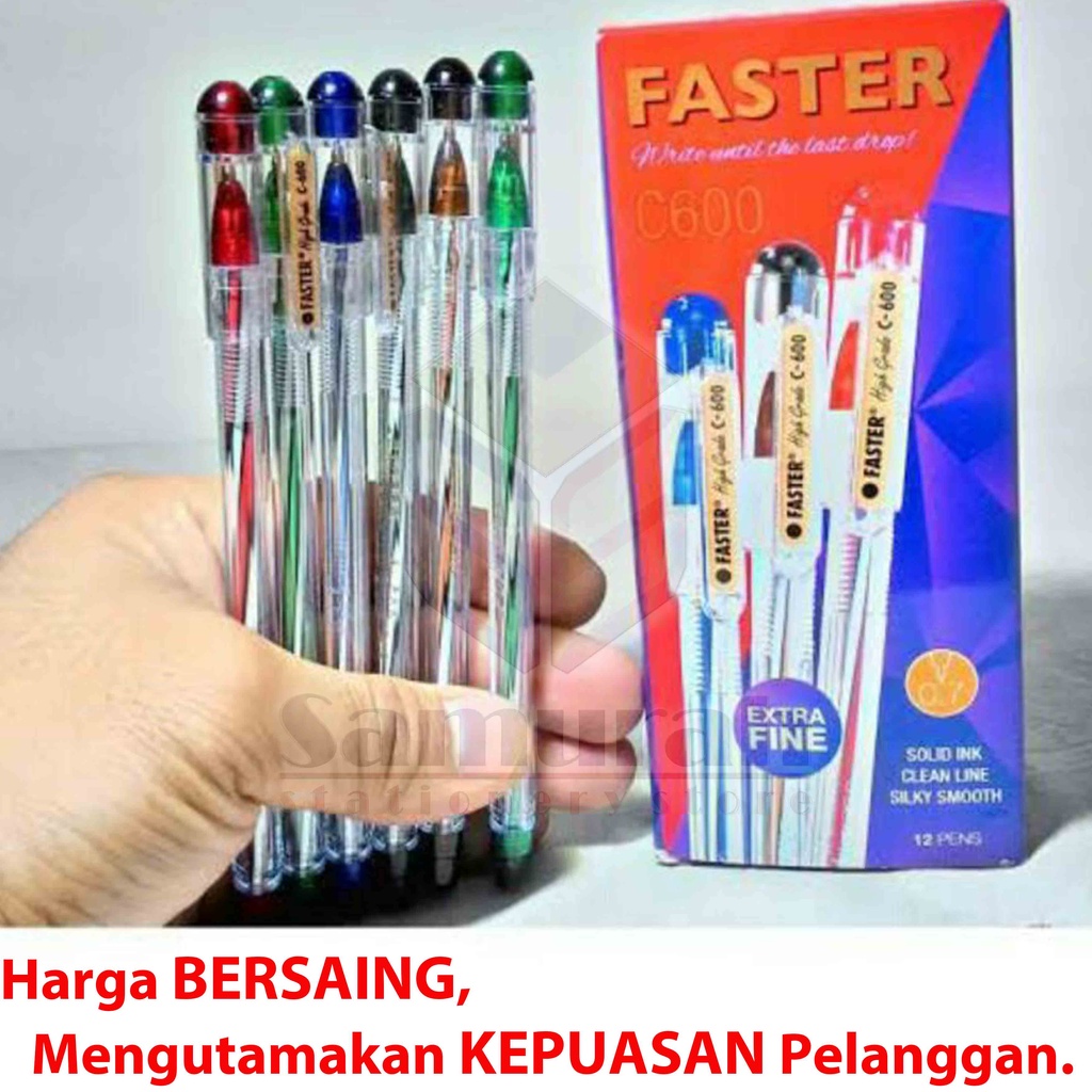 

mdn Ballpoint FASTER C600 Extra Fine Point 0.7 mm / Pulpen Cabut C 600 isi 12 Pcs / Pen Cabut Warna
