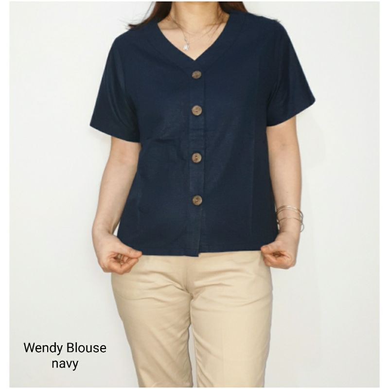 Atasan Blouse Wanita Lengan Pendek Polos Bahan Katun, Wendy Blouse#-6