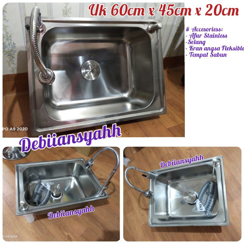 Bak Cuci Piring Stainless 1 Lubang Kitchen Sink 60cm Westafel cuci piring kran tempat sabun selang