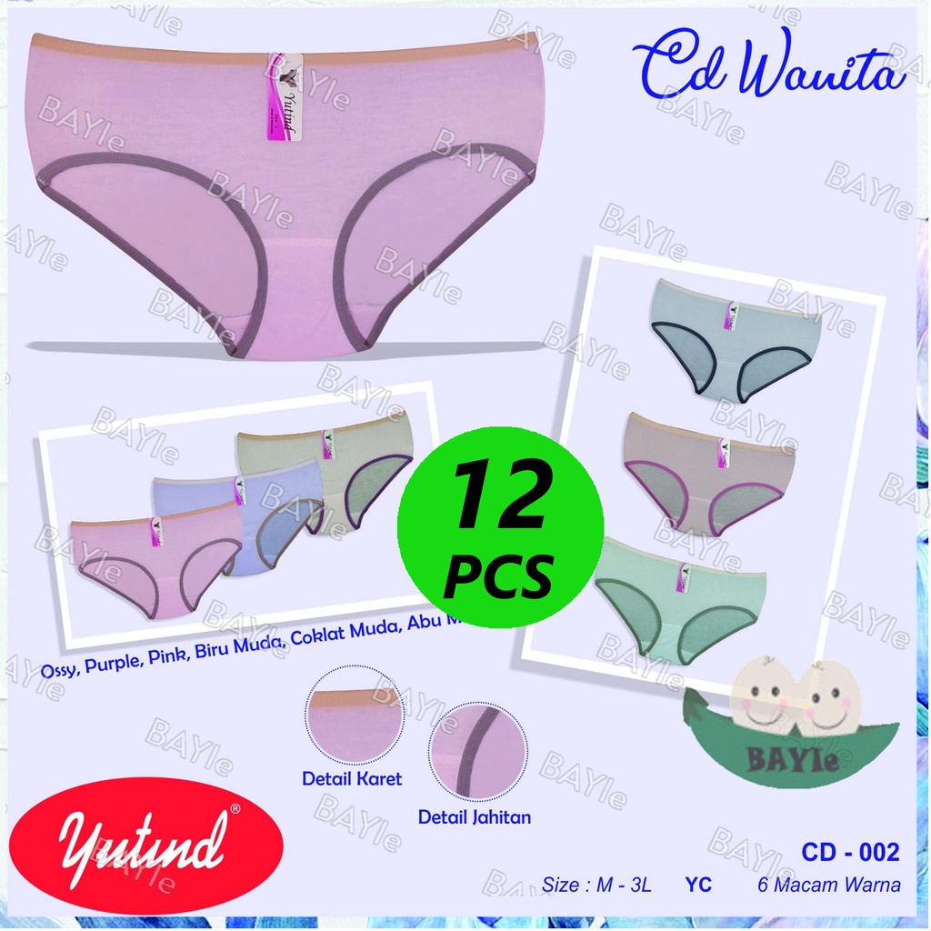 BAYIe - 12 PCS Celana Dalam / CD Wanita Cewek YUTIND CD-002 POLOS Size M L XL XXL