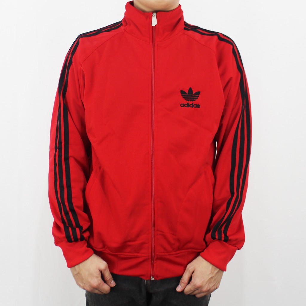 JAKET ADIDAS FIREBIRD MERAH LIST HITAM M L XL - JAKET OLAH RAGA - SWEATER PRIA - TRAINING PRIA