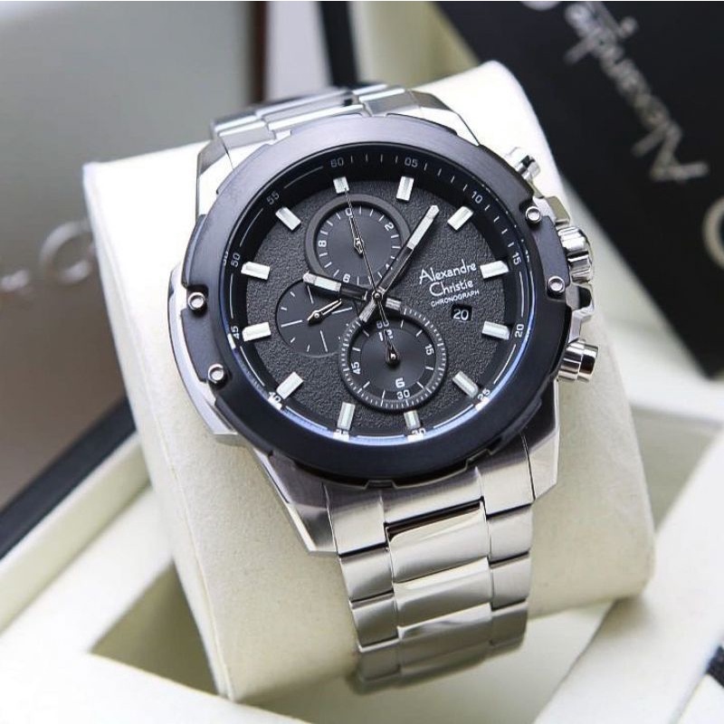 Jam Tangan Pria Alexandre Christie Ac 6583 Mc Silver Black Original Fashion Pria