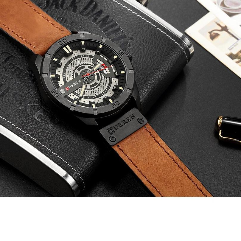 ♪ CURREN 8301 Jam Tangan Pria Analog Tali Kulit Chronograph Aktif CURRENOS ❊