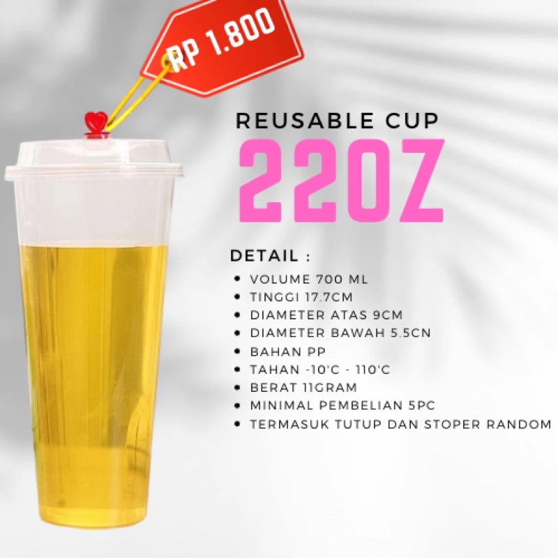 (Termurah) Cup Injection / Reusable Cup Polos 22oz