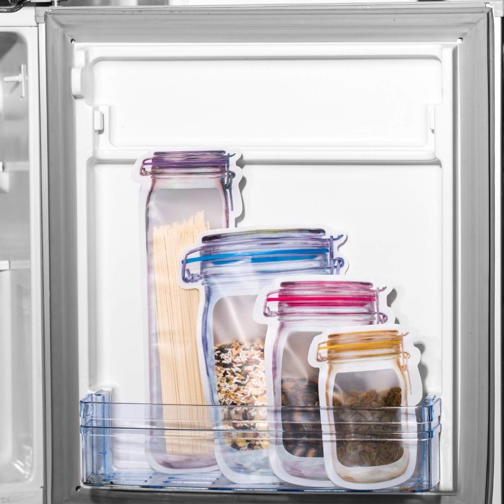 Kantong Plastik PE Food Grade Bentuk Toples Reusable Tahan Lama Dengan Ziplock Untuk Penyimpanan Makanan
