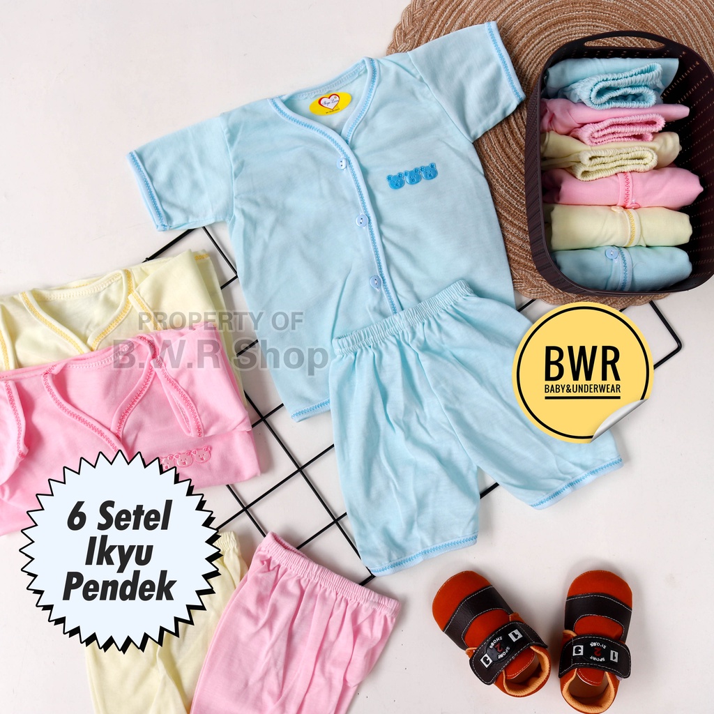 [ 6 Setel ] Setelan Ikyu Love PENDEK WARNA POLOS | Setelan Baju + Celana Kado Bayi Hampers | Bwr IX