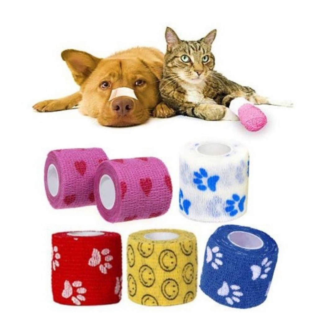 Perban Elastis Warna dan Motif Random Bahan Breathable Untuk Pelindung Kaki Anjing Kucing Musang Kelinci Hewan Peliharaan FEZONE