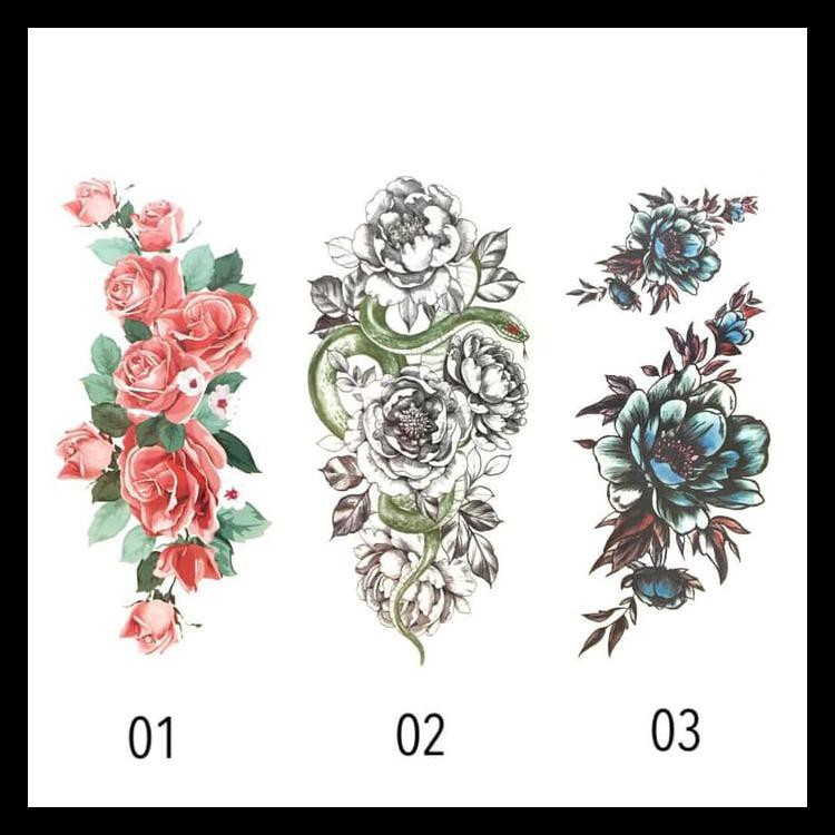 Qs 56 Temporary Tattoo For Woman Tato Bunga Mawar Rose