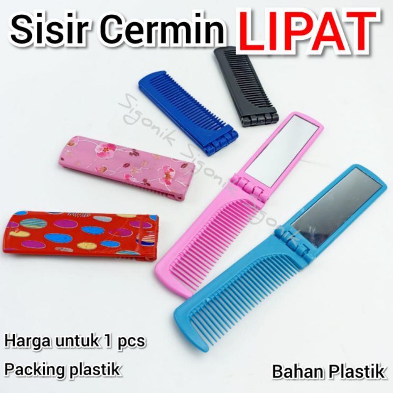 1 pcs Sisir Cermin Kaca LIPAT Plastik Souvenir Aksesoris Kecil Buka Tutup Rambut Simple Katong Saku Dompet Tas Sigonik