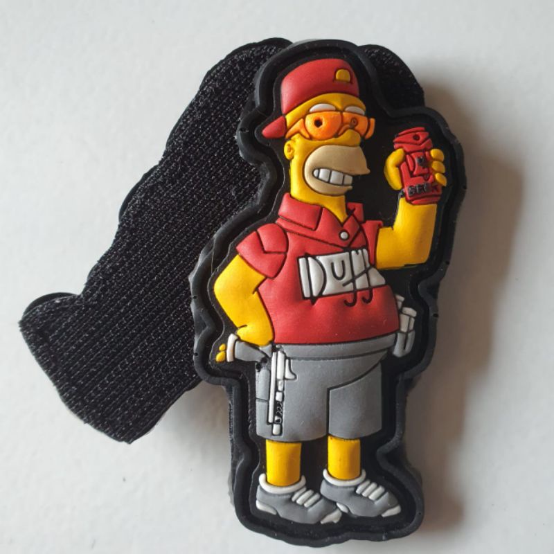 patch rubber pvc 3D logo karakter the simpsons merah timbul/tempelan emblem karet velcro