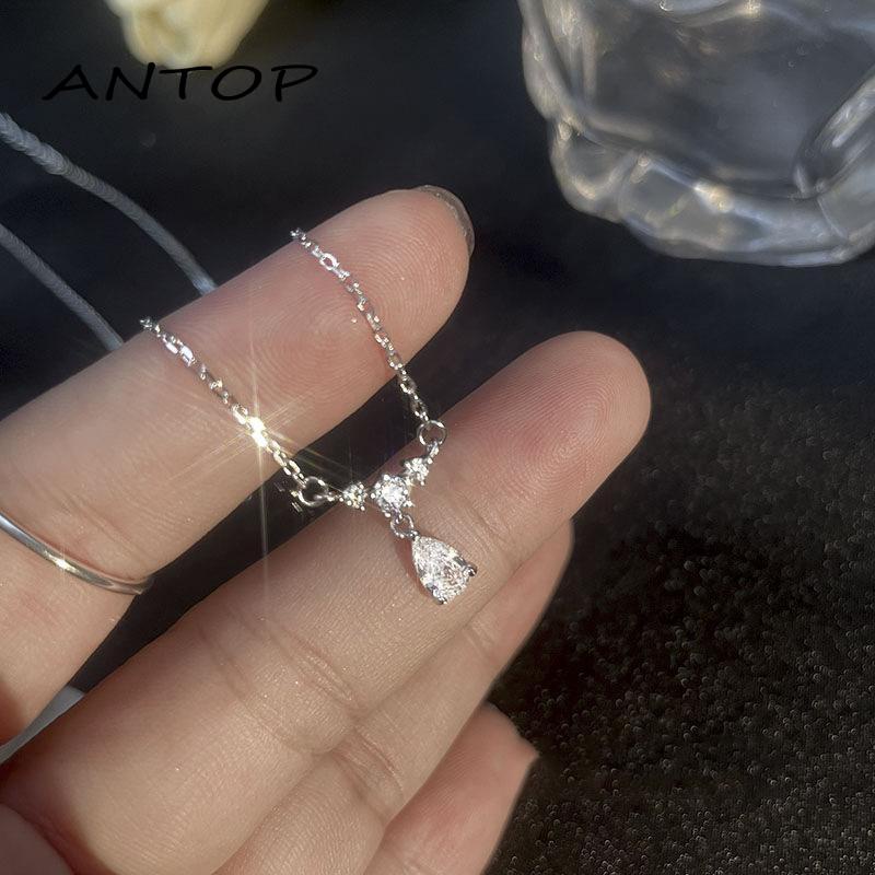 Kalung Wanita Bentuk Water Drop Aksen Berlian Untuk Hadiah Ulang Tahun