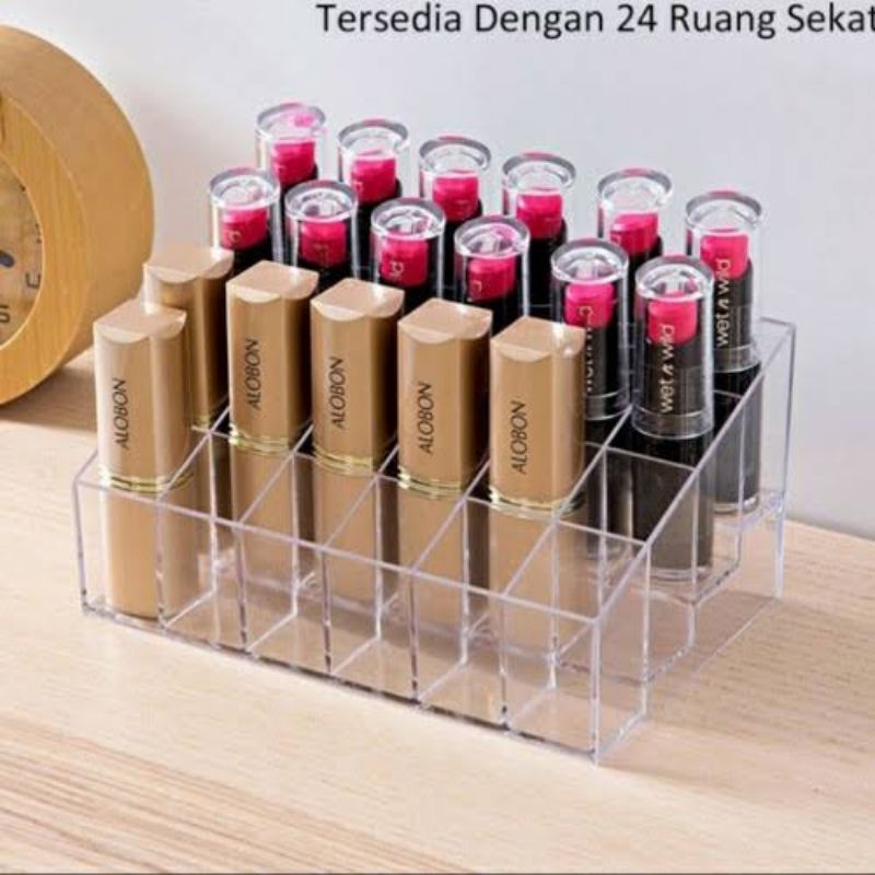 RAK KOSMETIK LIPSTIK KUTEK ACRYLIC AKRILIK MULTIFUNGSI 24 SLOT