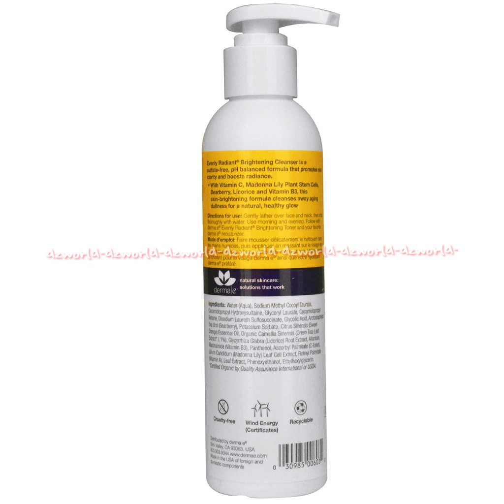 Dema E Evenly Radiant 175ml Brightening Cleanser With Vitamin C Pembersih Wajah Derma-E