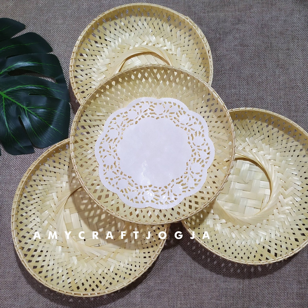Piring Bambu Krongso 18 cm/Piring Anyaman Bambu/Lepek Bambu/Piring Saji Bambu/Piring Snack Bambu