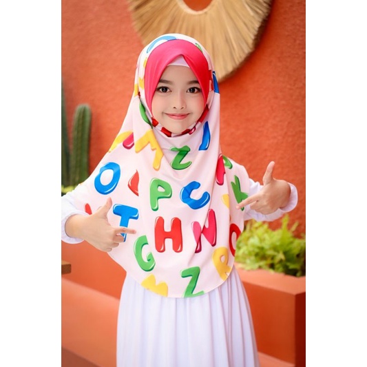 BERGO PRINTING MOTIF ALFABET ABCD / HIJAB ANAK KARAKTER LUCU / HIJAB ANAK PRINTING / HIJAB INSTANT ANAK