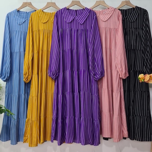 G667 Polkadot Long Tunik Midi Dress Jumbo | Gamis Mini Dress Salur | Atasan Wanita Susun Polos Rayon Premium | Maxy Dress Qiqi Busui Friendly | Korean Babydoll Dress | Maimon Grosir