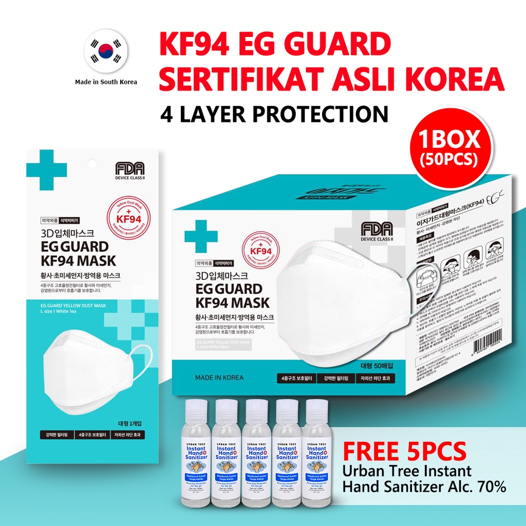 Masker KF94 - EG Guard KF94 4Layer Protection (1 BOX/50pcs) - Free 2pcs Hand Sanitizer Alc. 70%