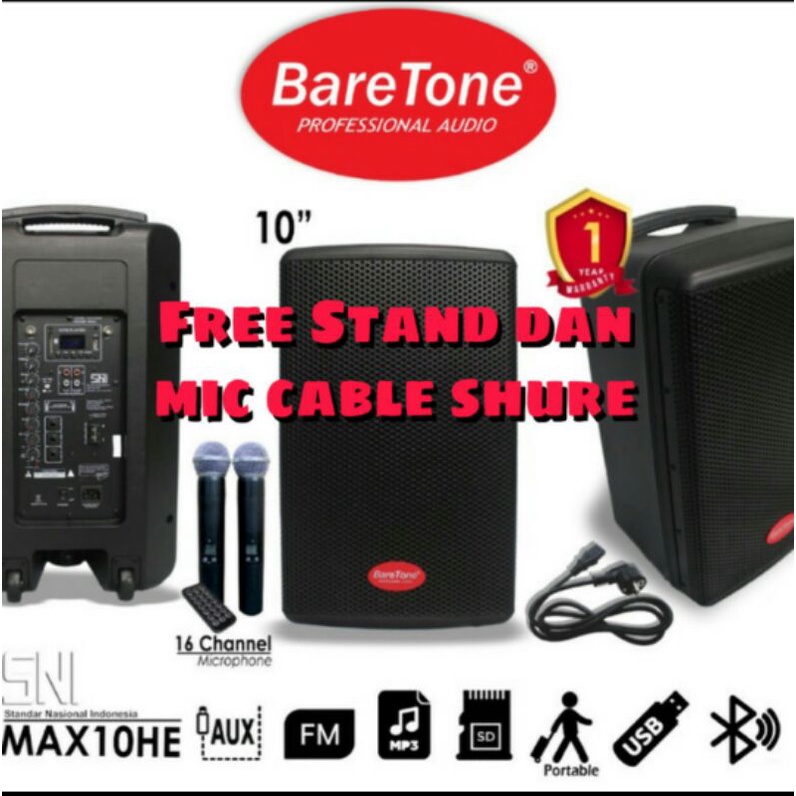 speaker aktif speaker portable baretone 10 inch max 10he bluetooth ori