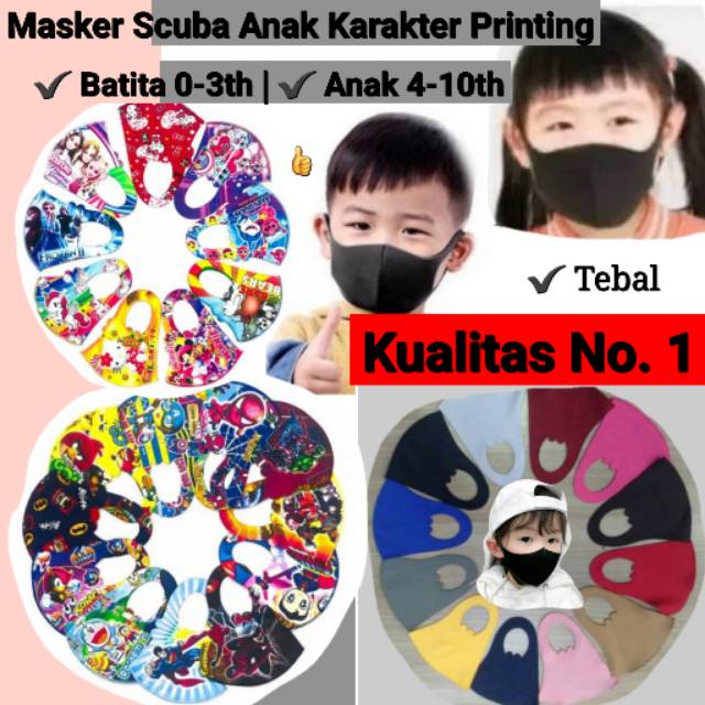 Masker scuba anak karakter printing TERMURAH / spiderman / hellokitty frozen