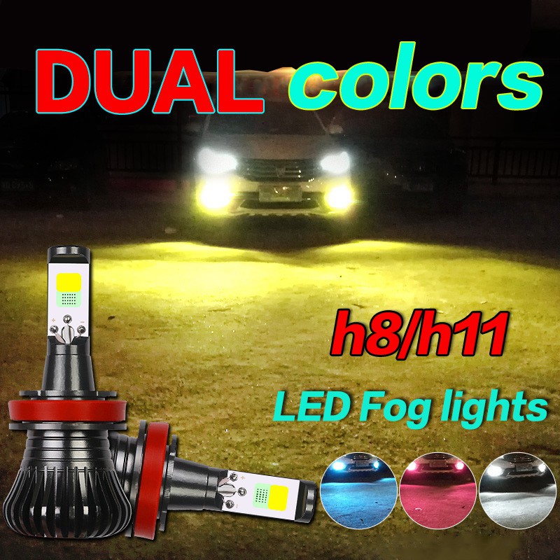 2pcs Lampu Led H8 / H11 Dual Warna Untuk Fog Lamp / Headlight Mobil