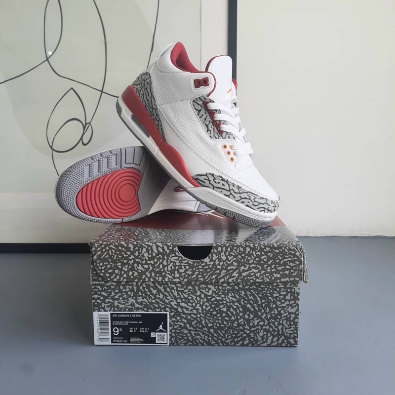 nike Jordan 3 Retro Cardinal Red-White/Light Curry-Cardinal Red-Cement Grey MATERIAL ORIGINAL 100 % 