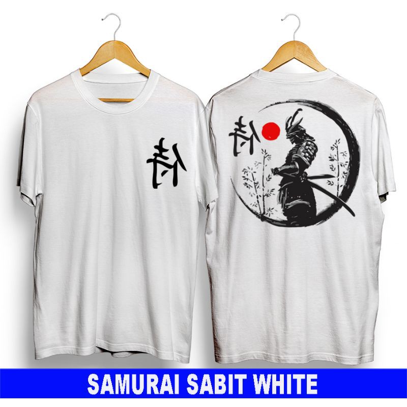 BAJU T-SHIRT KAOS PRIA JEPANG SAMURAI SABIT PUTIH