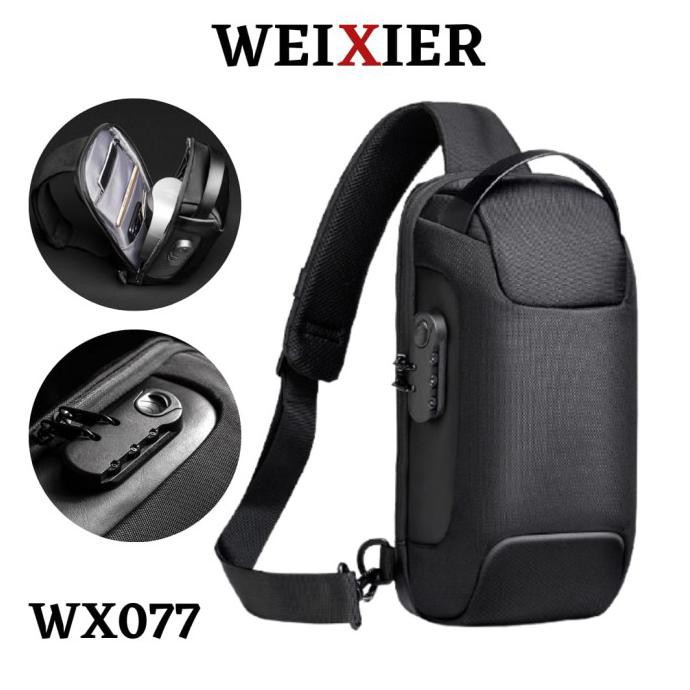WX077 - WEIXIER TAS SELEMPANG ORIGINAL SLING CHEST BAG WATERPROOF - BLACK