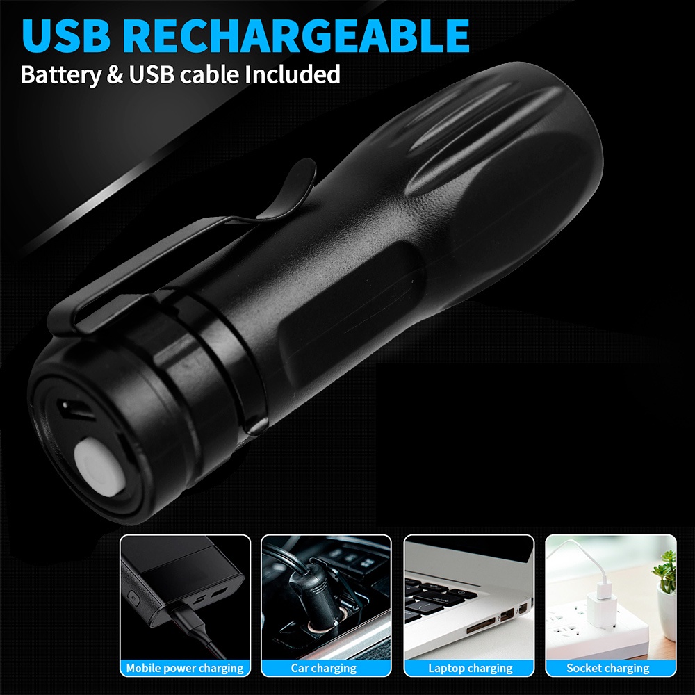 Lampu Senter Led Portable Anti Air Usb Rechargeable Dengan Holder Pulpen Untuk Outdoor / Camping