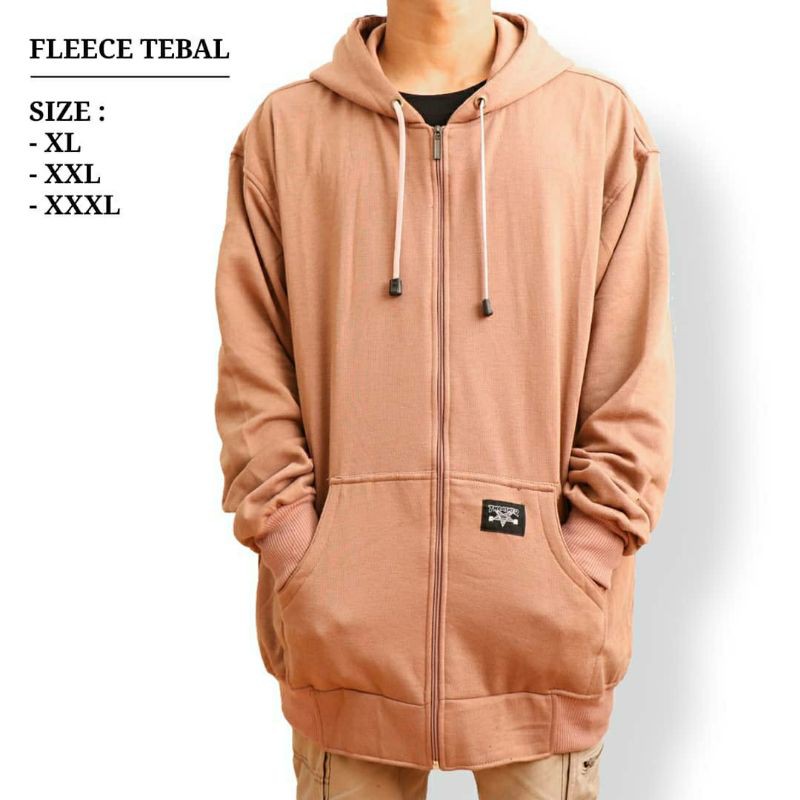 JAKET Jumbo Pria Wanita Big Size Hoodie Oversize Murah XL XXL XXXL Zipper Polos Cewek Cowok Premium-Mocca