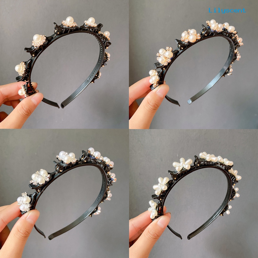 Ls Bando Dua Lapis Anti slip Aksen Mutiara Imitasi Bahan Resin Untuk Wanita