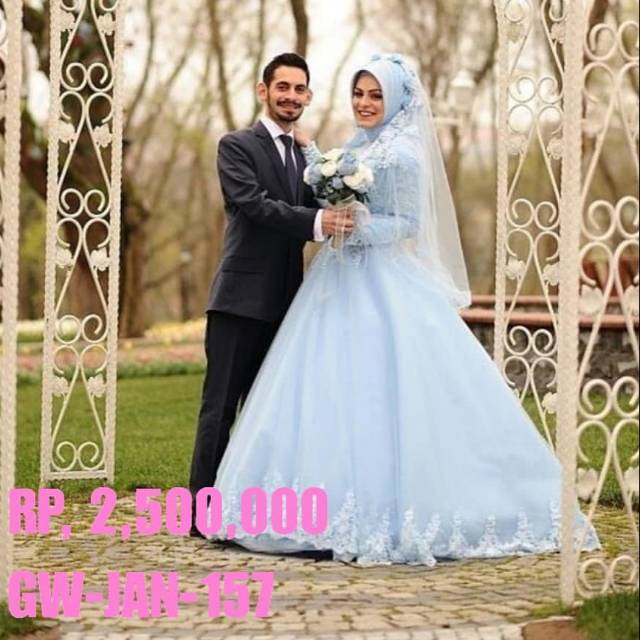 Gaun Pengantin Hijab Biru Muda Wedding Dress Bridal Baju Pengantin Muslimah Shopee Indonesia