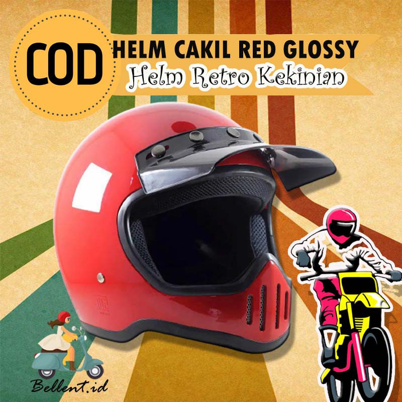 Helm RIMC CAKIL M50 RED GLOSSY Full Face Retro Klasik Terbaru terlaris dan SNI