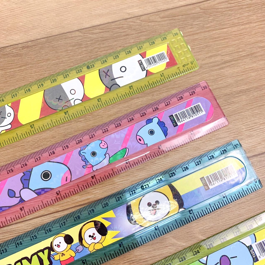 PENGGARIS BT21 30 CM WARNA WARNI READY 8 KARAKTER MISTAR GAMBAR BT21 PERLENGKAPAN SEKOLAH TERMURAH