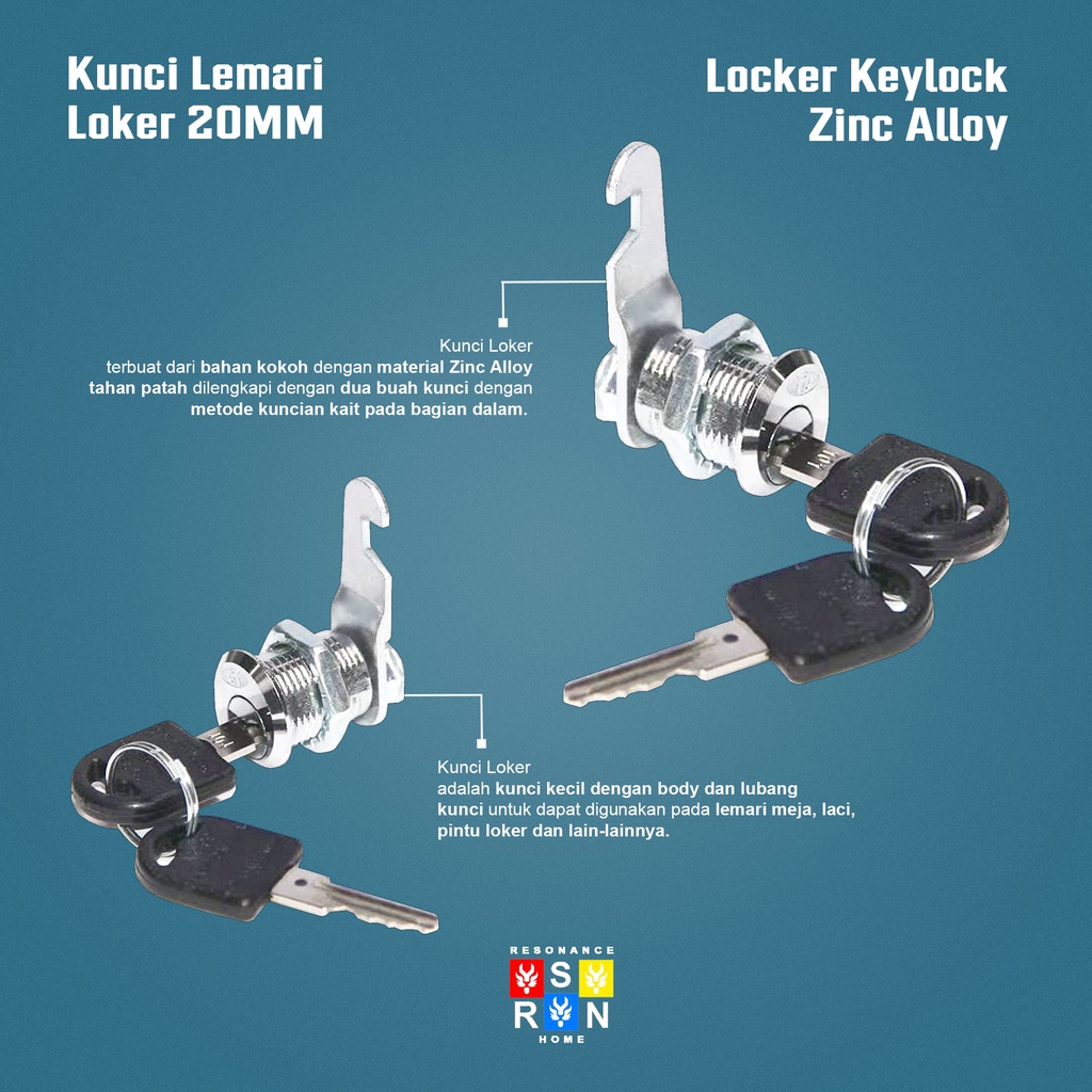 Kunci Laci Lemari Loker Cam Lock 20mm / Locker Keylock Resonance Home