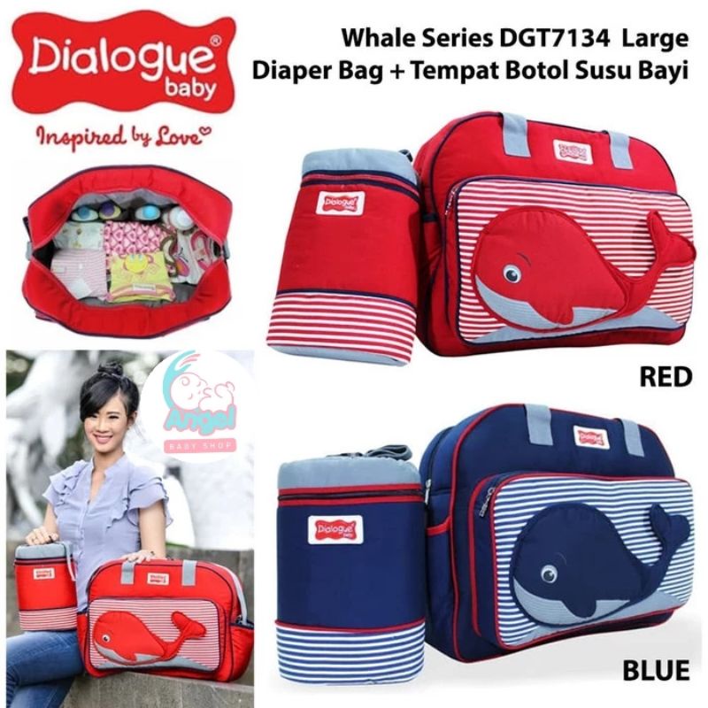 Tas Dialogue Baby Whale Series DGT7134 Large Diaper Bag +Tempat Botol Susu Bayi Ready warna Blue/Red